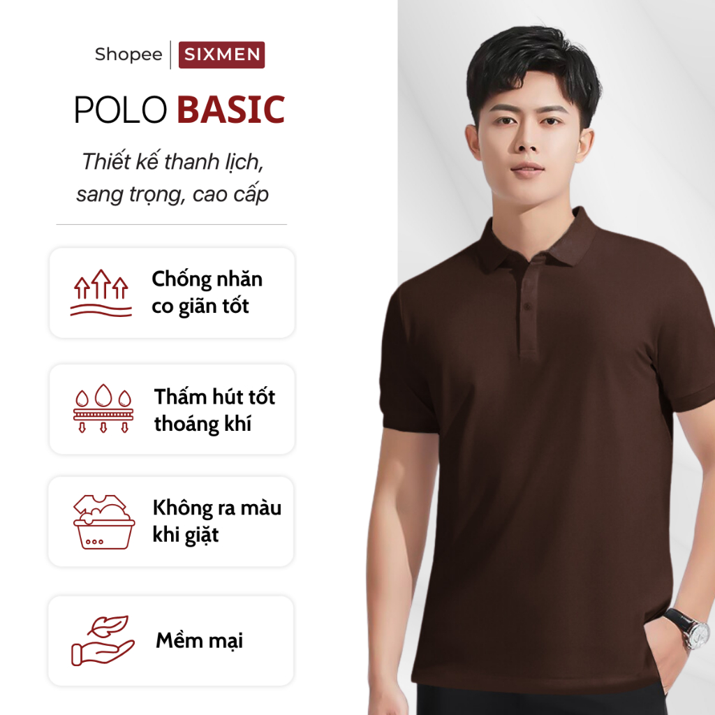 Áo Polo nam trơn Basic cổ bẻ  SIXMEN BASIC vải cá sấu cotton CVC trẻ trung, thanh lịch, sang trọng