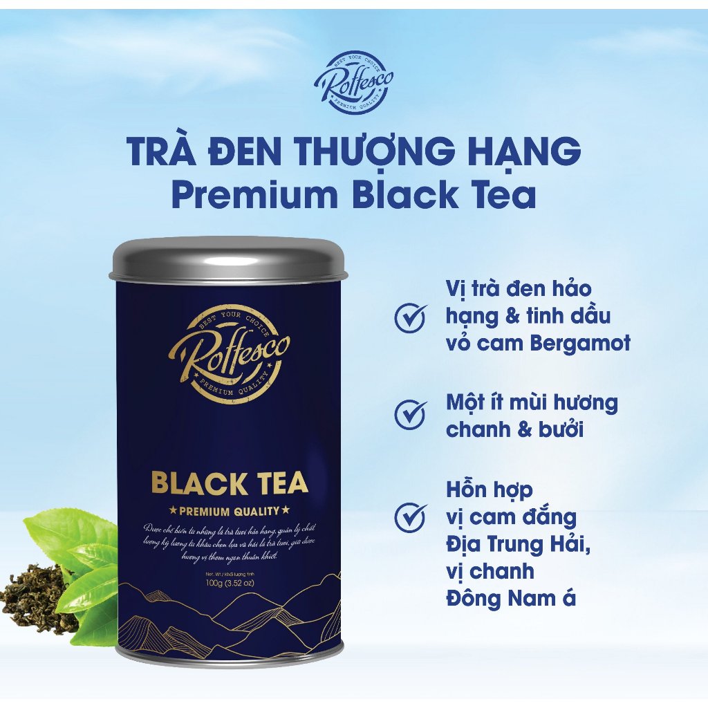Trà Đen ROFFESCO PREMIUM BLACK TEA Hộp Thiếc Cao Cấp 100g
