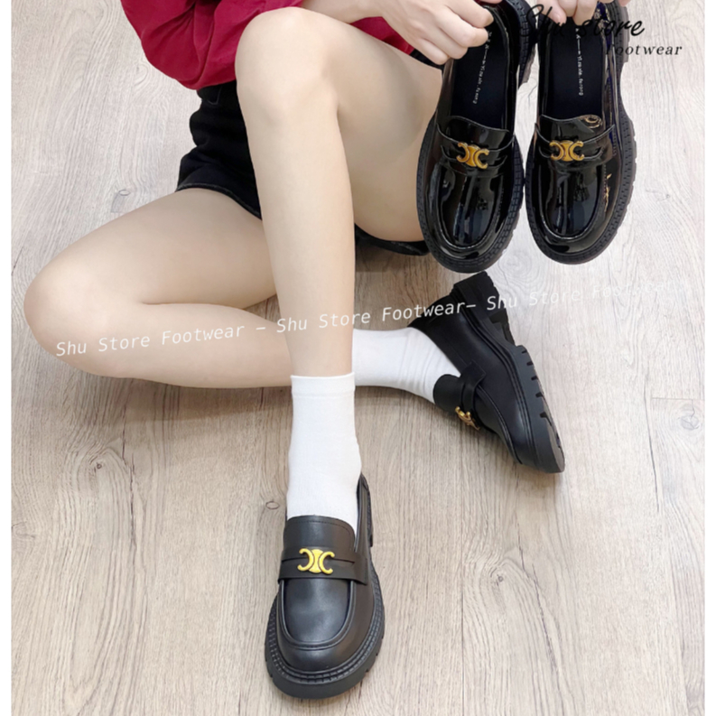 Giày mary jane nữ Shu Store mũi tròn đính khoá vàng đế đúc cao 6 phân thời trang nữ