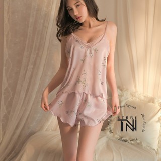 Bộ đồ ngủ nữ lụa 2 dây gợi cảm sexy viền ren chất liệu lụa satin cao cấp siêu mát