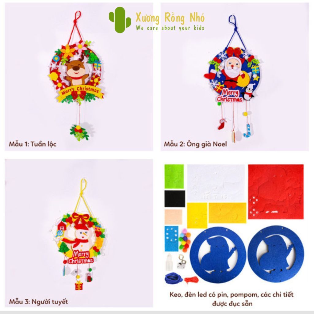Bộ Vòng  Handmade Treo Cửa Noel Có Đèn Led Trang Trí  Mùa Giáng Sinh Xương Rồng Nhỏ