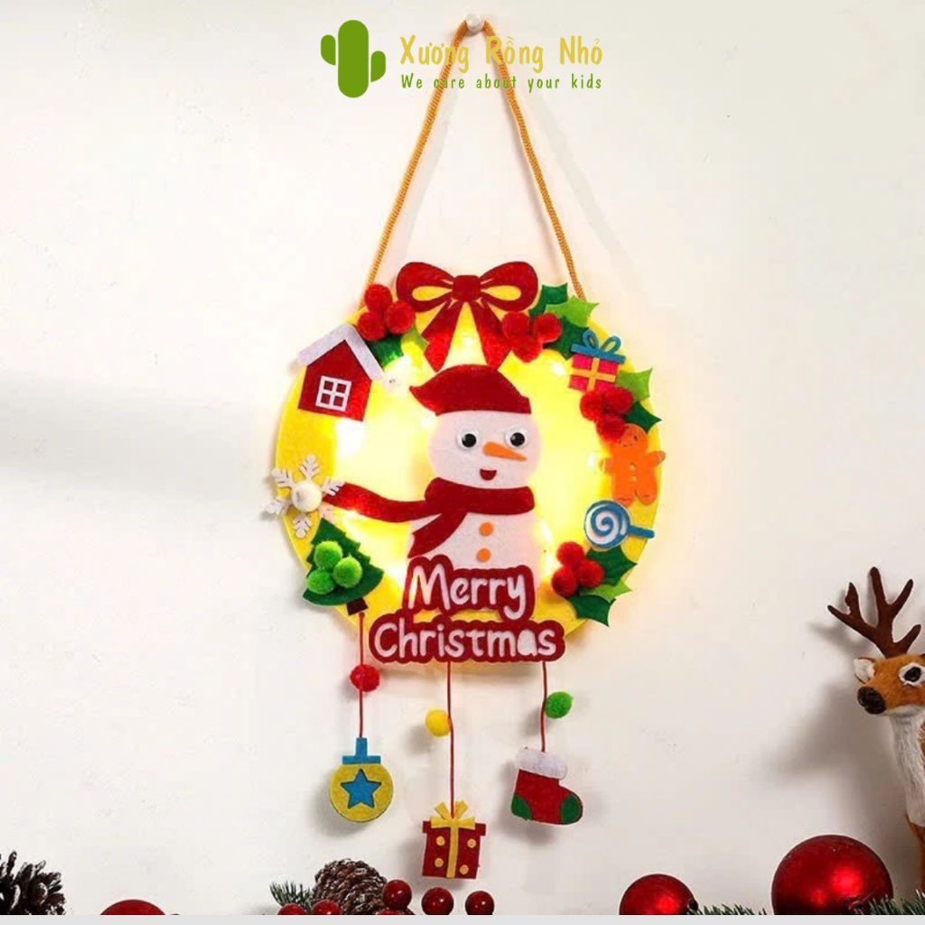 Bộ Vòng  Handmade Treo Cửa Noel Có Đèn Led Trang Trí  Mùa Giáng Sinh Xương Rồng Nhỏ