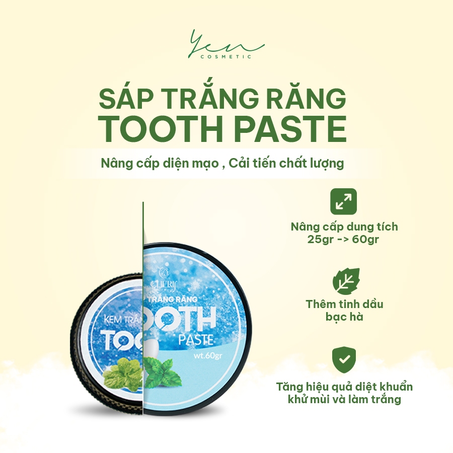 Kem Trắng Răng Dạng Sáp Tooth Paste Yen COSMETIC Làm Trắng Răng Giảm Hôi Miệng Làm Sạch Răng 60g