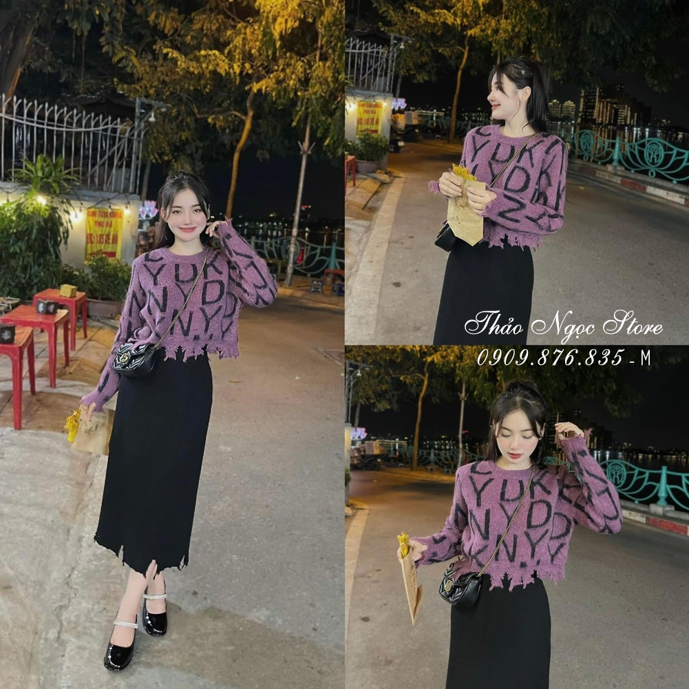 Áo len chữ rách line tay dài hàng nhập!  THẢO NGỌC STORE