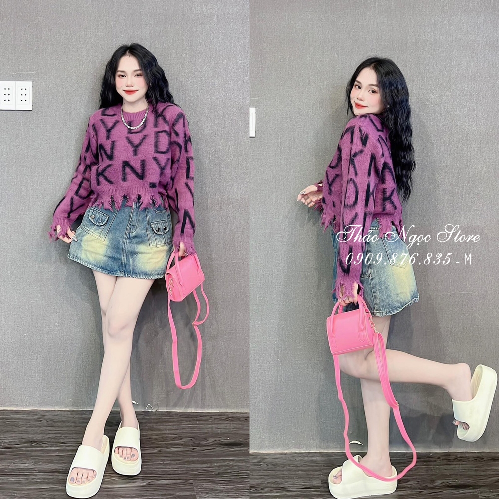 Áo len chữ rách line tay dài hàng nhập!  THẢO NGỌC STORE