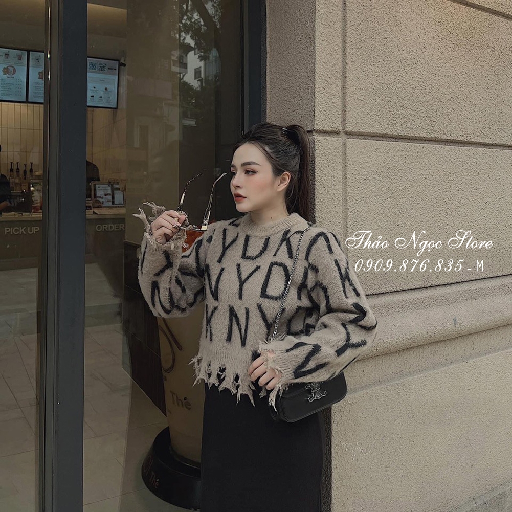 Áo len chữ rách line tay dài hàng nhập!  THẢO NGỌC STORE
