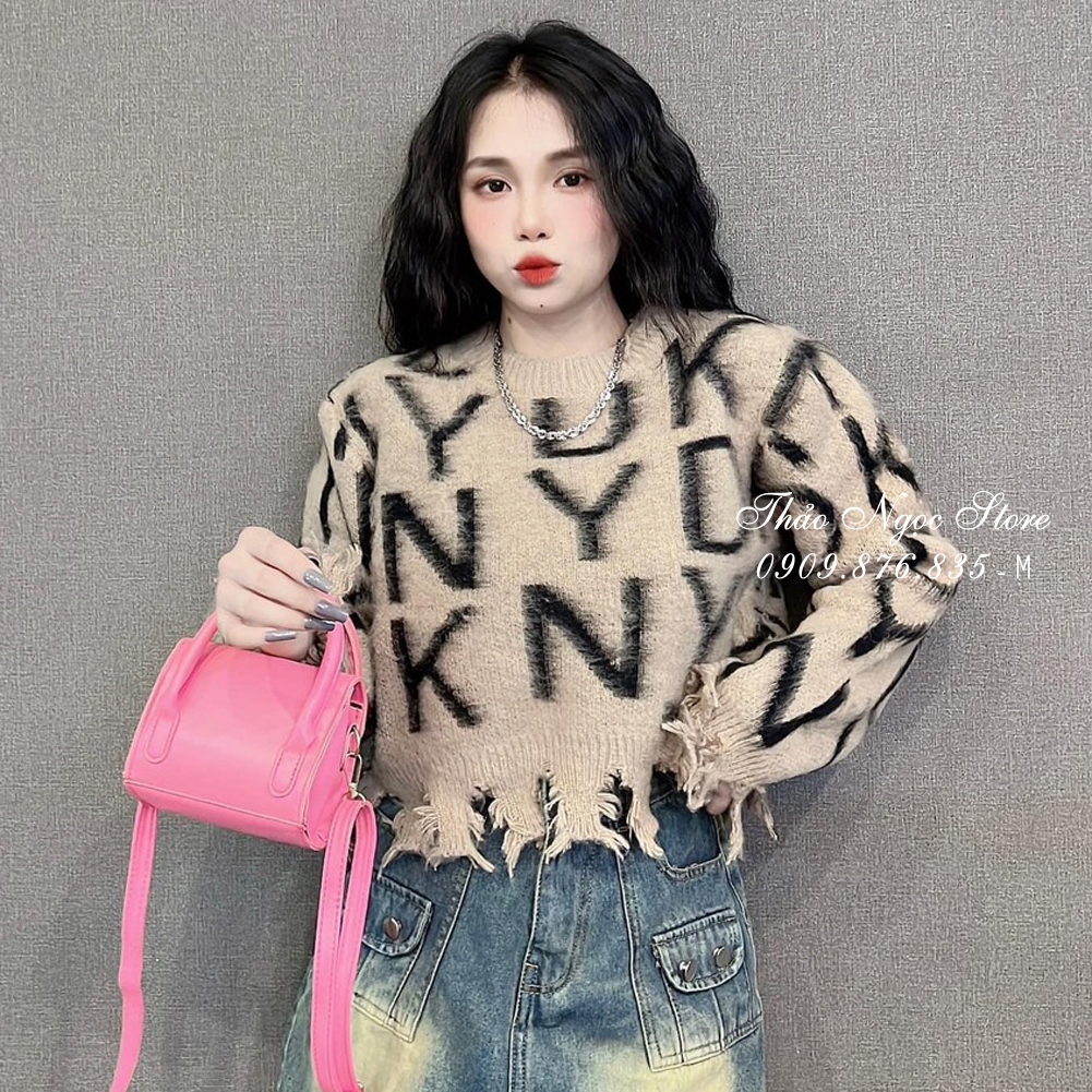 Áo len chữ rách line tay dài hàng nhập!  THẢO NGỌC STORE