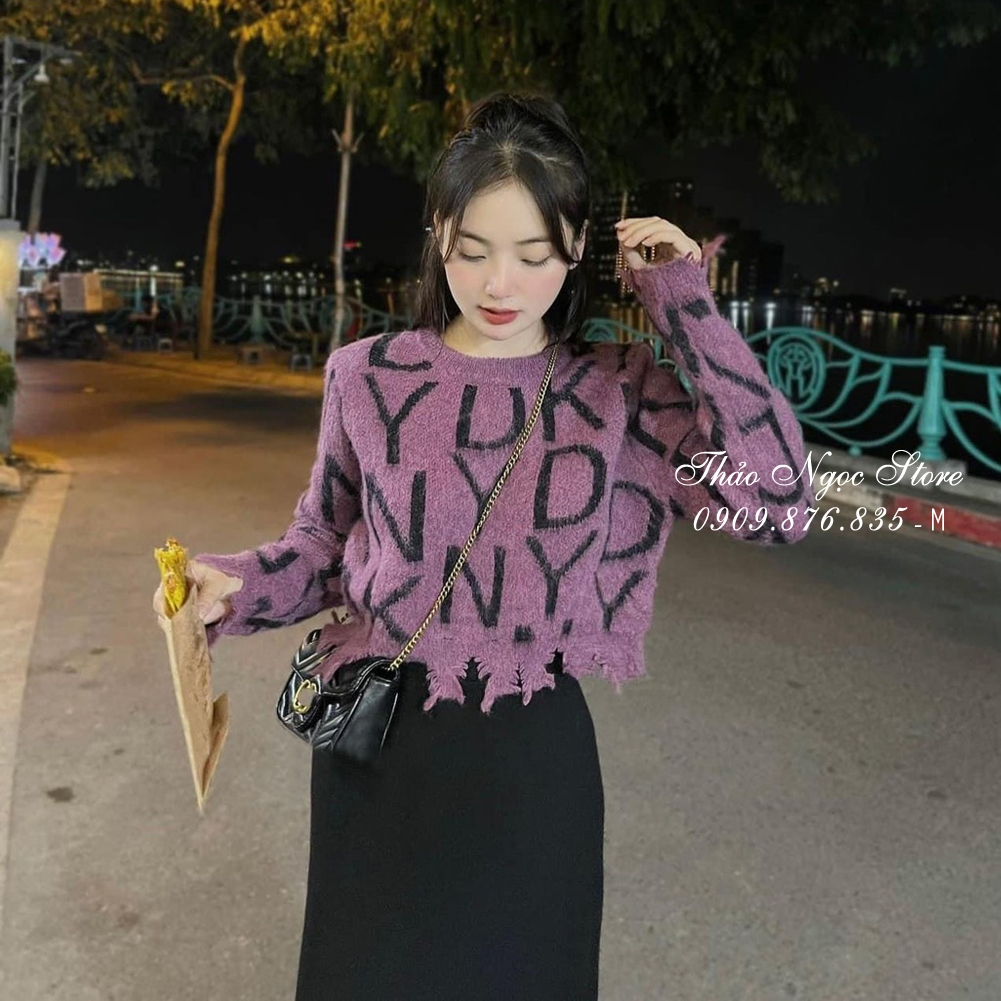 Áo len chữ rách line tay dài hàng nhập!  THẢO NGỌC STORE