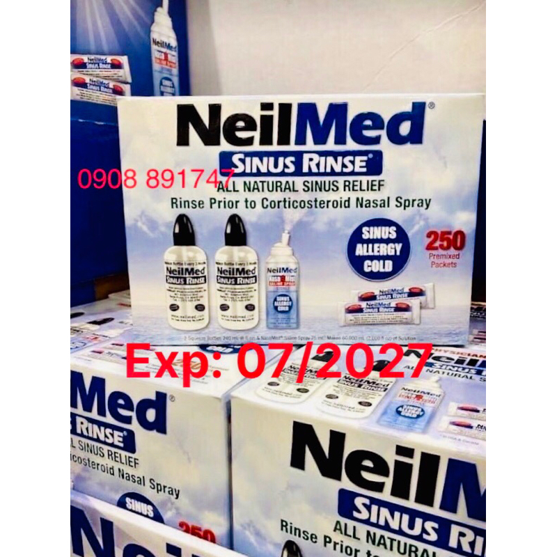 (🇺🇸 USA) Bộ sản phẩm nước muối rửa mũi (nước muối sinh lý) Neilmed Sinus Rinse 250 gói