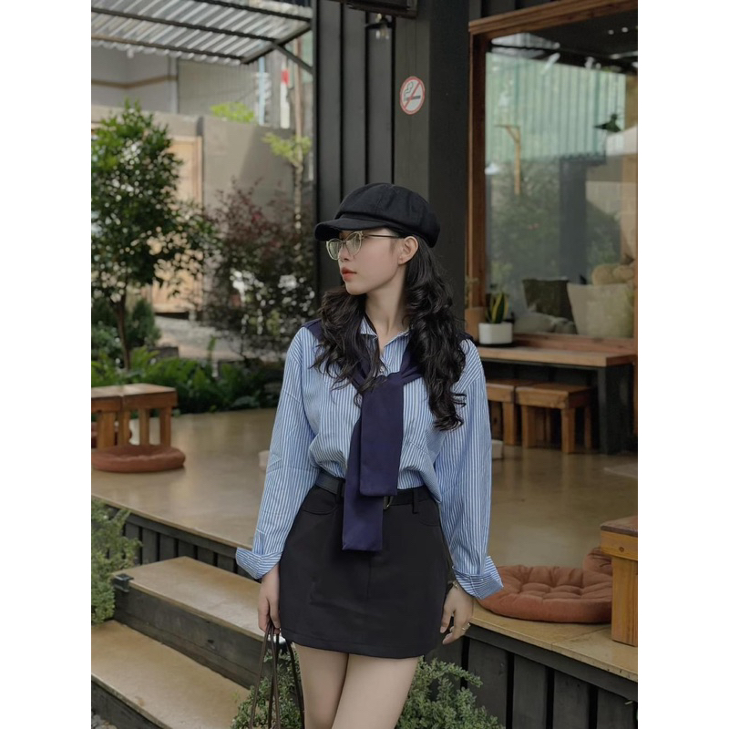 SƠ MI KẺ KẺ SỌC KÈM KHĂN