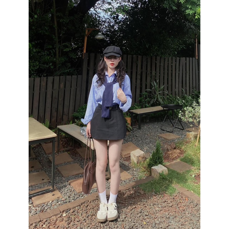 SƠ MI KẺ KẺ SỌC KÈM KHĂN