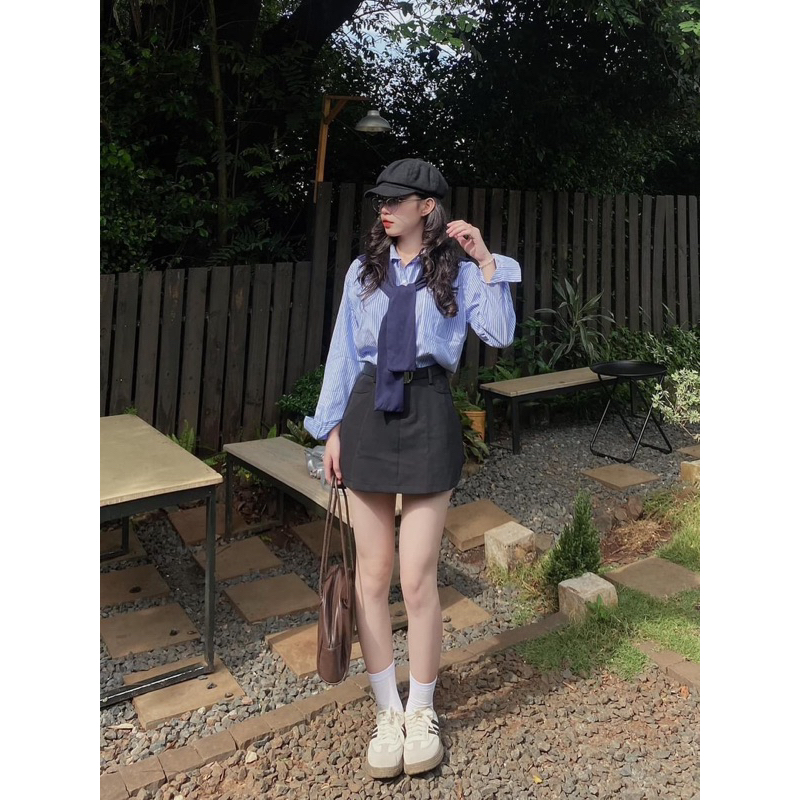 SƠ MI KẺ KẺ SỌC KÈM KHĂN