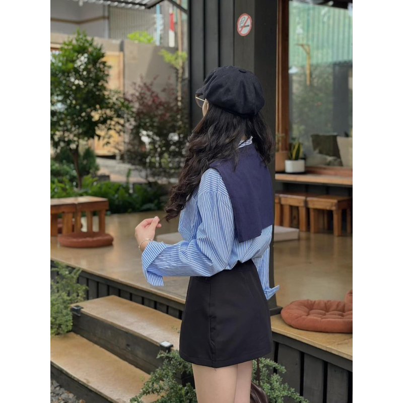 SƠ MI KẺ KẺ SỌC KÈM KHĂN