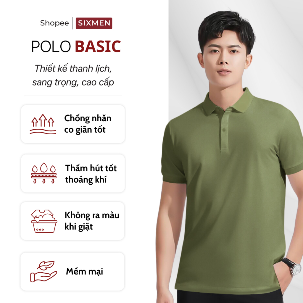 Áo Polo nam trơn Basic cổ bẻ  SIXMEN BASIC vải cá sấu cotton CVC trẻ trung, thanh lịch, sang trọng