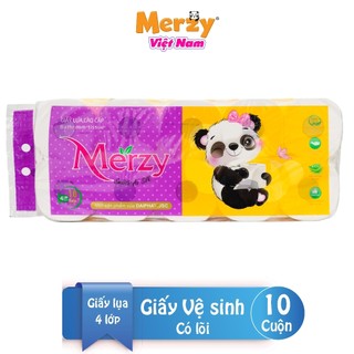 Thùng 10 dây Giấy vệ sinh Merzy 10 cuộn, giấy lụa 4 lớp mềm mại tan nhanh trong nước 1kg5 siêu nhiều giấy siêu tiết kiệm