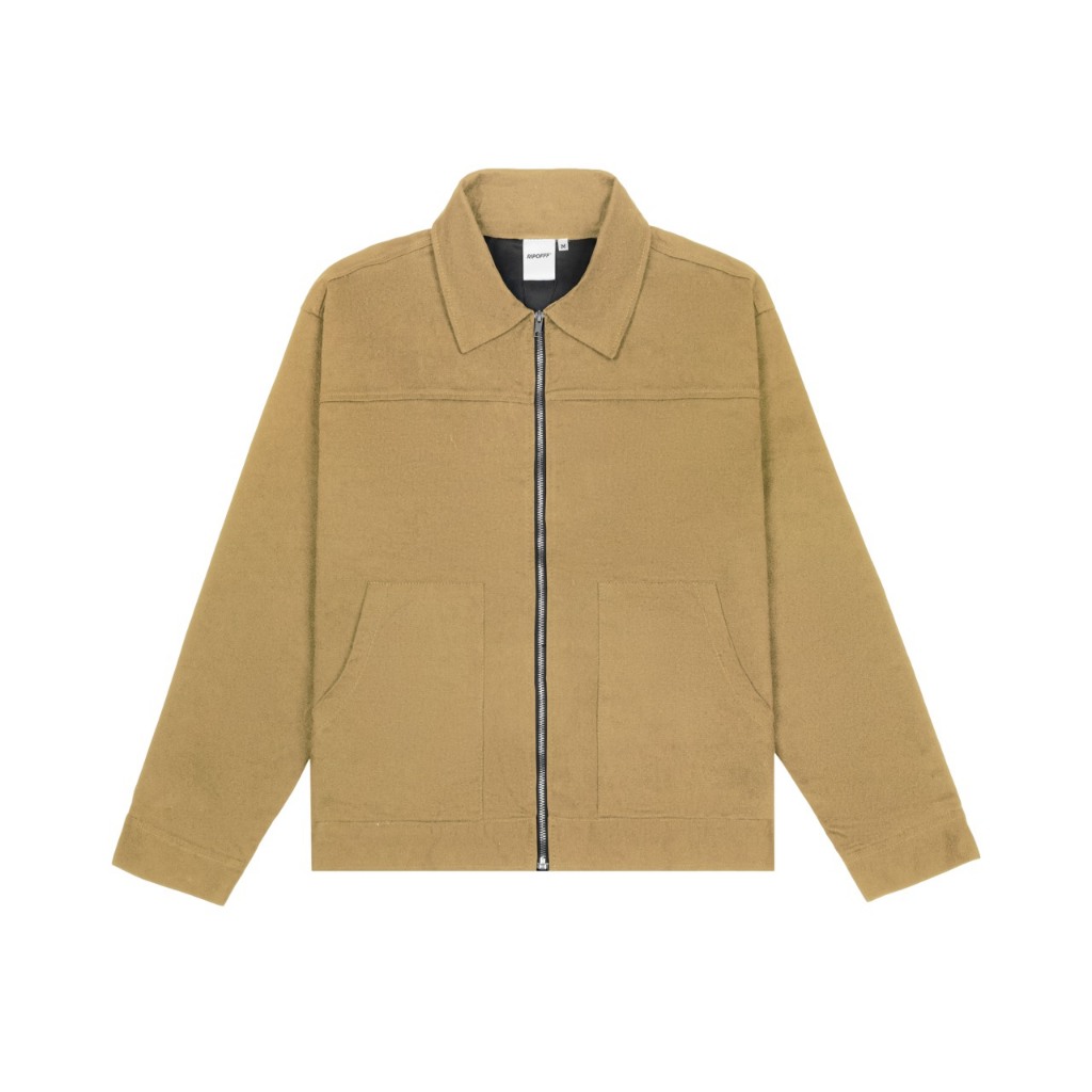 RIPOFFF Khaki Zip Jacket - Black/ Cream