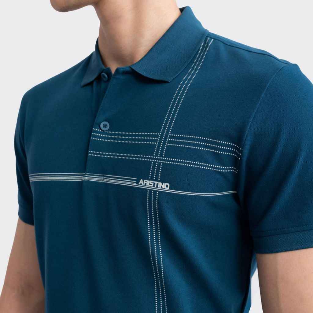 Áo polo nam Aristino phom Slim fit, thiết kế cổ dệt lịch sự, họa tiết kẻ cách điệu trẻ trung hiện đại - APS046S3