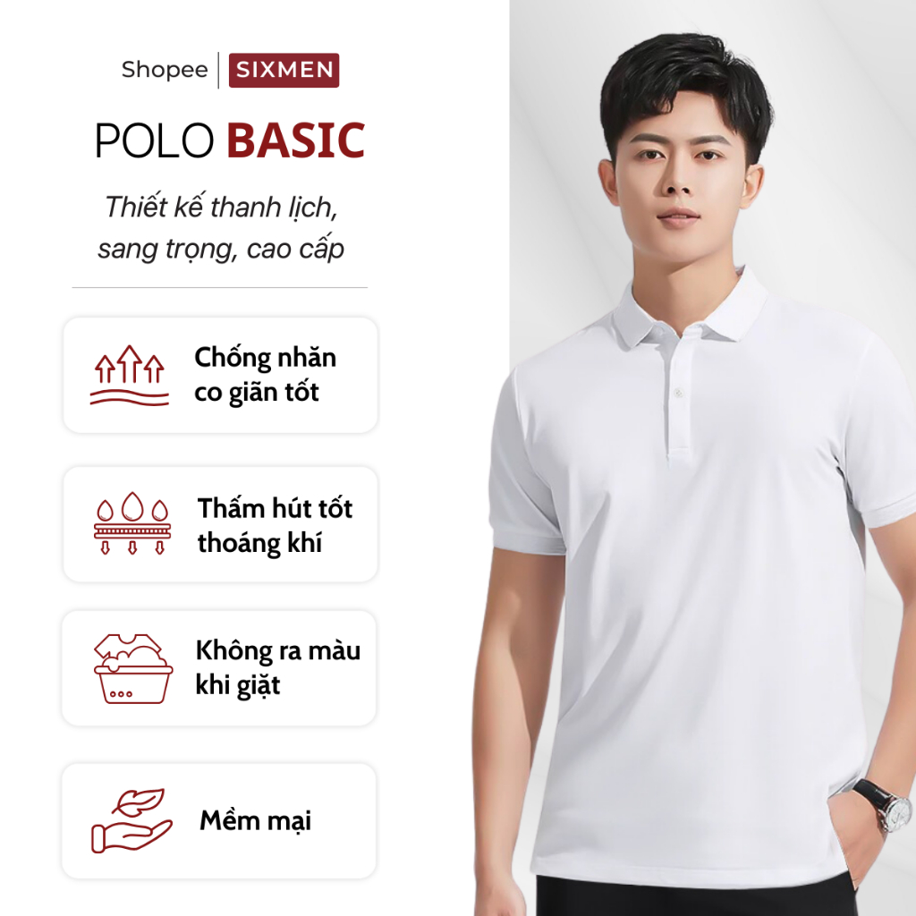 Áo Polo nam trơn Basic cổ bẻ  SIXMEN BASIC vải cá sấu cotton CVC trẻ trung, thanh lịch, sang trọng