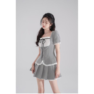 Bigsize Set bộ nữ xám tiểu thư phối viền ren 55-95kg