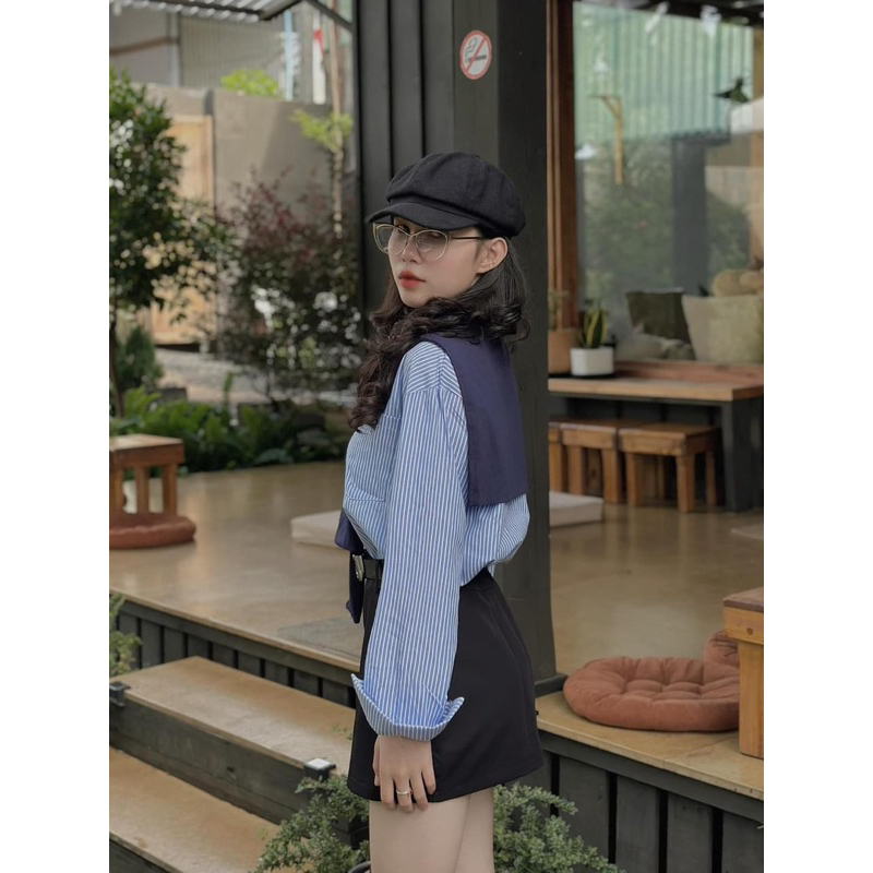 SƠ MI KẺ KẺ SỌC KÈM KHĂN