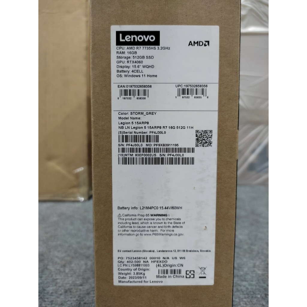 Laptop Gaming Lenovo Legion 5 2023 - R7 7735H, 16GB, 512GB, RTX 4060, 15.6" WQHD 165Hz 100% sRGB