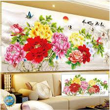 Tranh đính đá hoa mẫu đơn khổ lớn- hoa mẫu đơn kt 120x60 cm