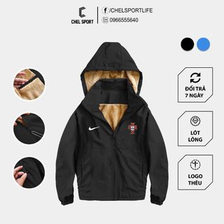 Áo khoác logo thêu Bồ Đào Nha lót lông cao cấp