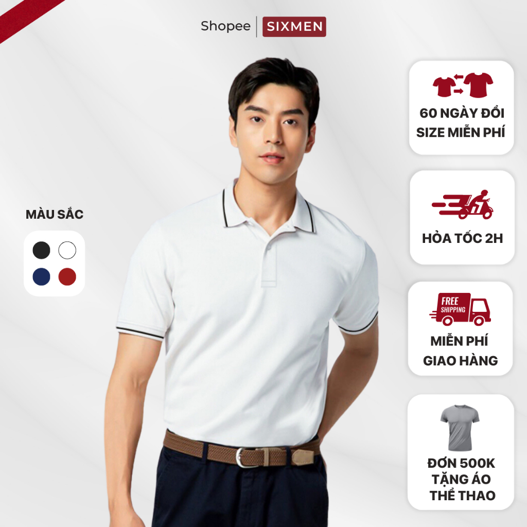 Áo Polo nam trơn Basic viền cổ bẻ  SIXMEN BASIC vải cá sấu cotton CVC trẻ trung, thanh lịch, sang trọn