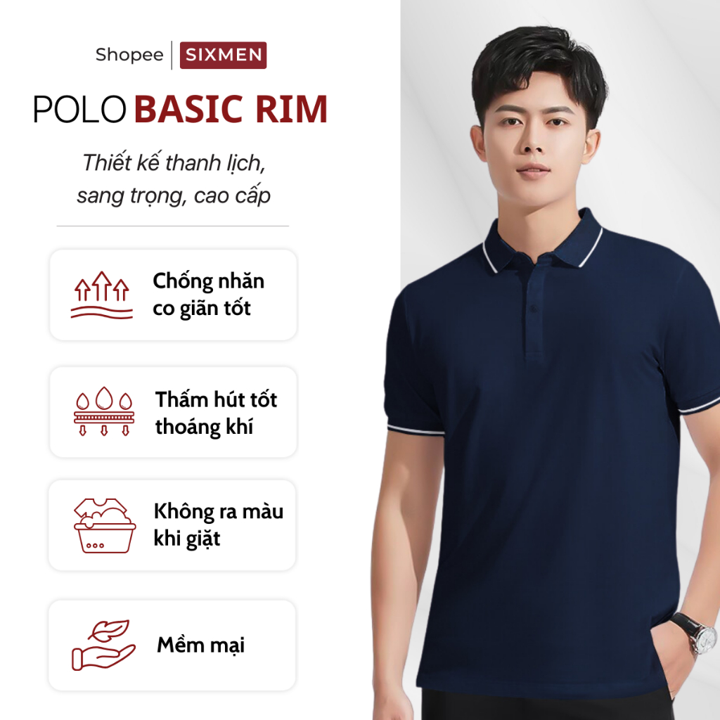 Áo Polo nam trơn Basic viền cổ bẻ  SIXMEN BASIC vải cá sấu cotton CVC trẻ trung, thanh lịch, sang trọn