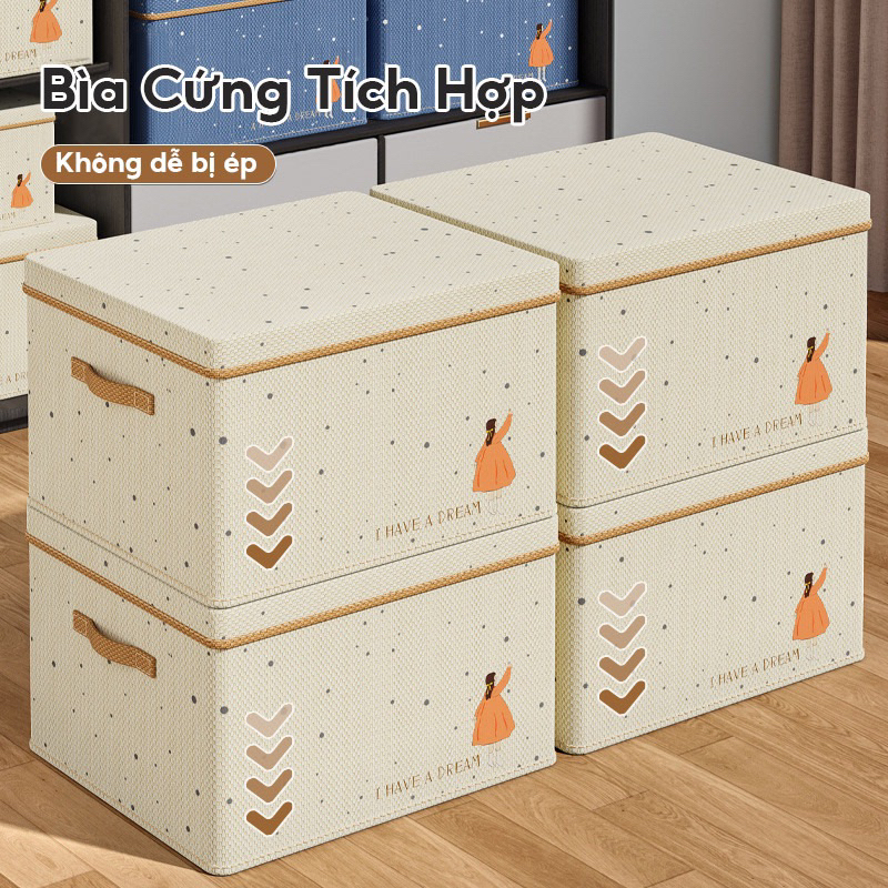 Hộp Vải Đựng Quần Áo Họa Tiết Cute Thùng, Hộp Lưu Trữ Đồ Đa Năng Chất Liệu Vải Không Dệt Bền Bỉ Có Nắp Đậy