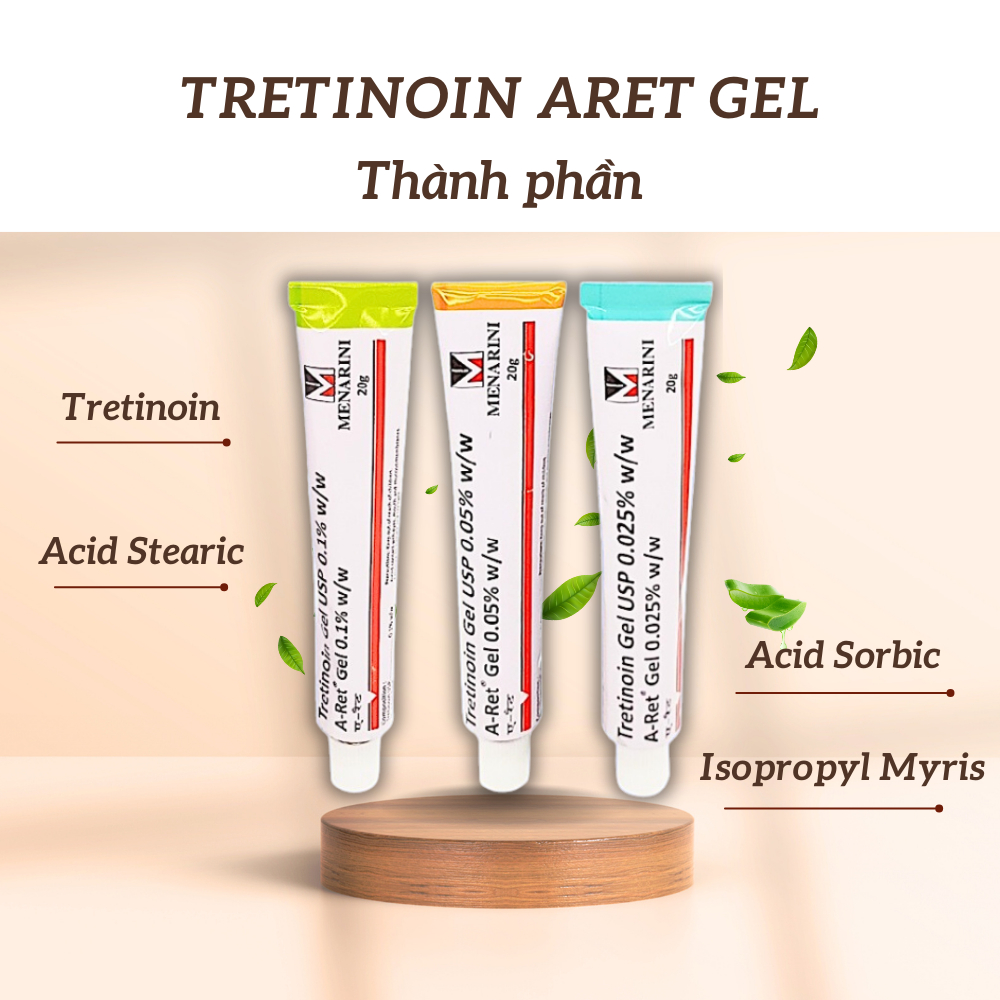 Gel mụn Tretinoin Aret Ấn Độ giúp giảm mụn, mờ thâm, nám, chống lão hóa và căng bóng da mặt - Unipharma - 20g