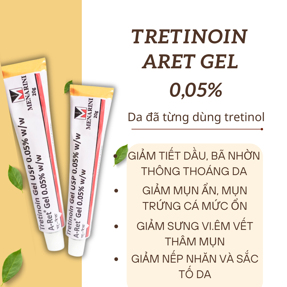 Gel mụn Tretinoin Aret Ấn Độ giúp giảm mụn, mờ thâm, nám, chống lão hóa và căng bóng da mặt - Unipharma - 20g