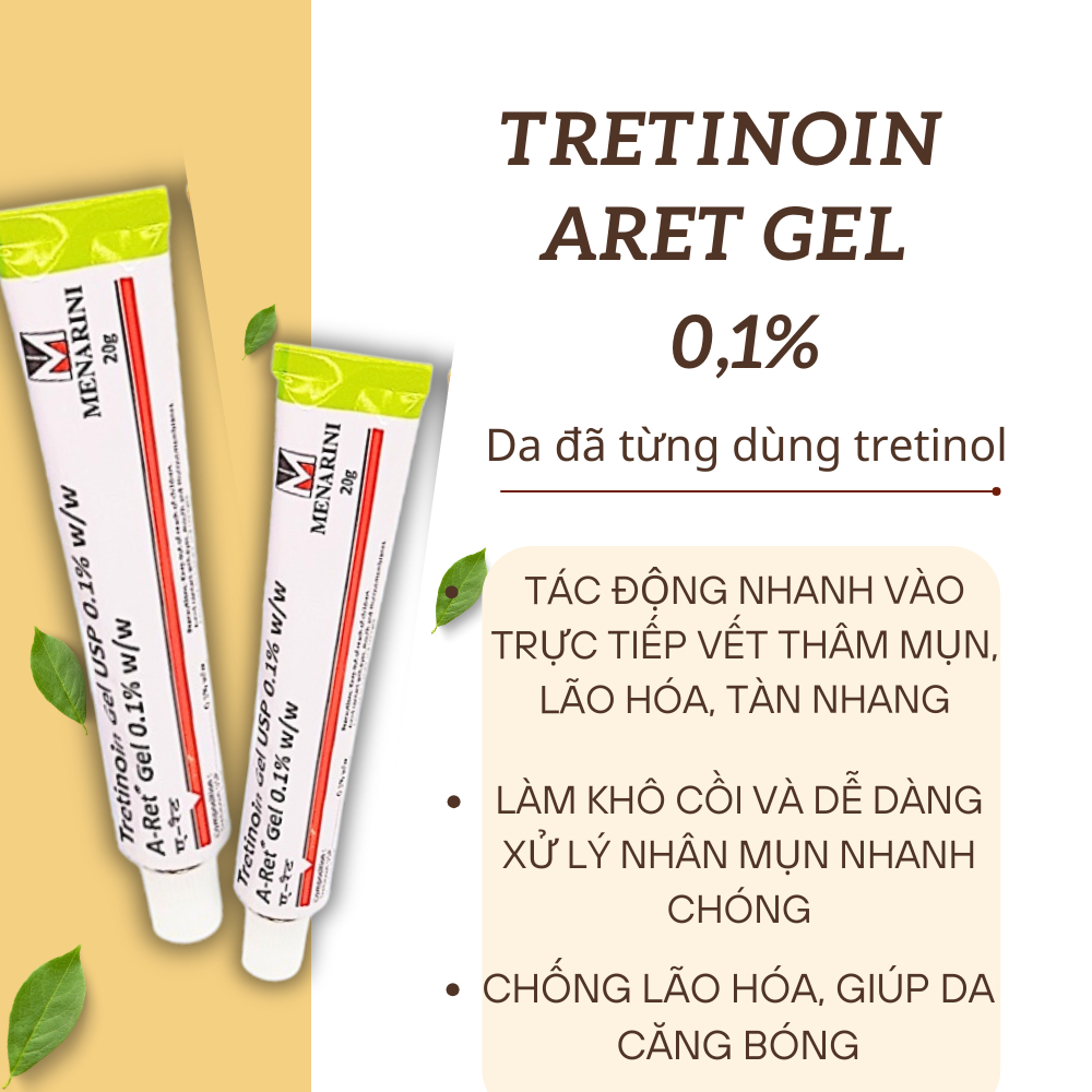 Gel mụn Tretinoin Aret Ấn Độ giúp giảm mụn, mờ thâm, nám, chống lão hóa và căng bóng da mặt - Unipharma - 20g