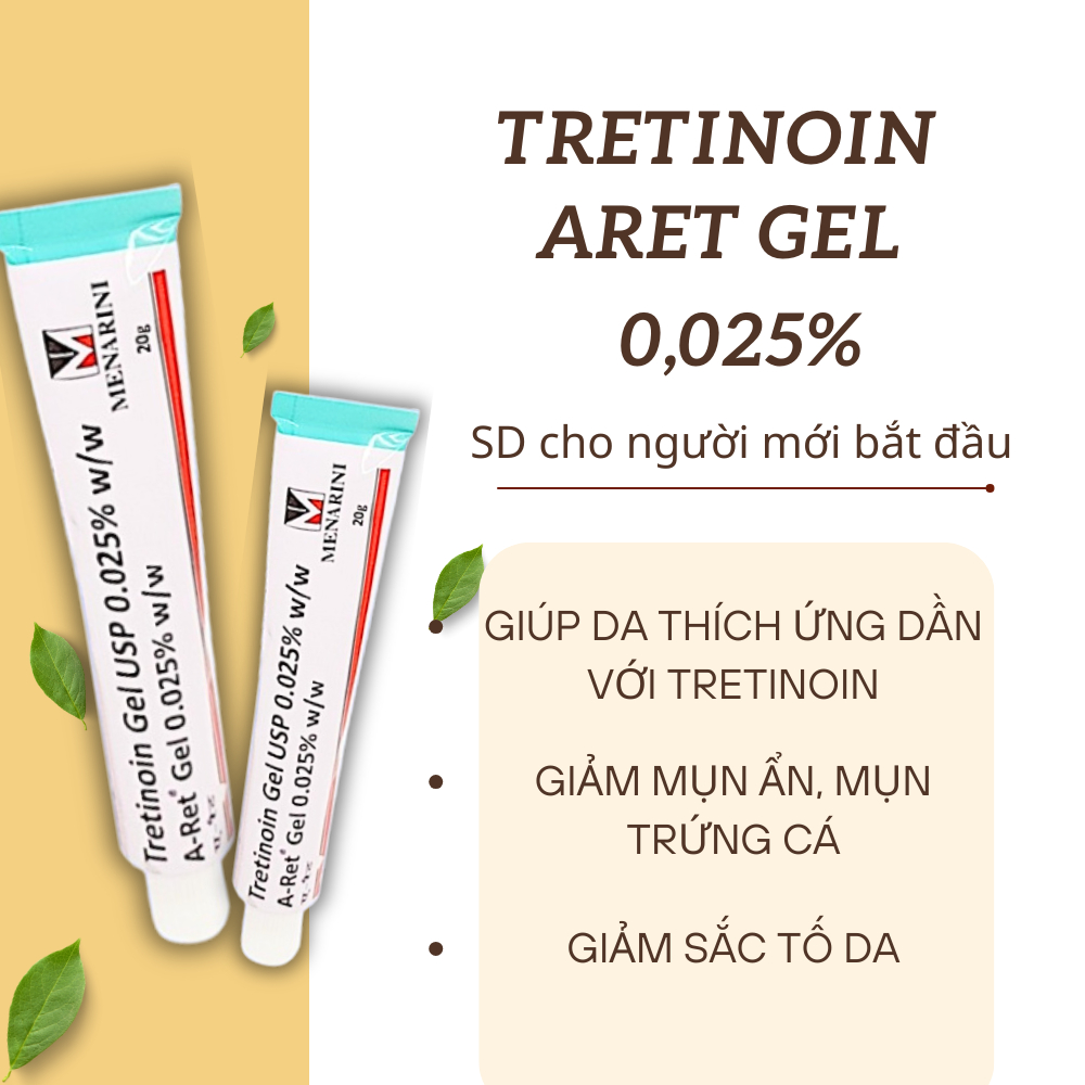 Gel mụn Tretinoin Aret Ấn Độ giúp giảm mụn, mờ thâm, nám, chống lão hóa và căng bóng da mặt - Unipharma - 20g