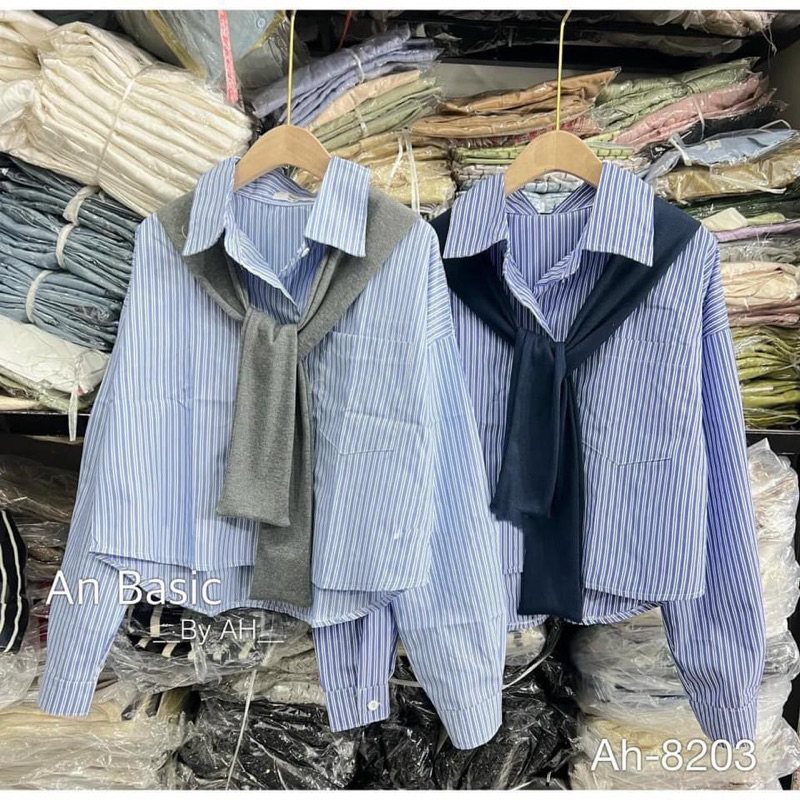 SƠ MI KẺ KẺ SỌC KÈM KHĂN