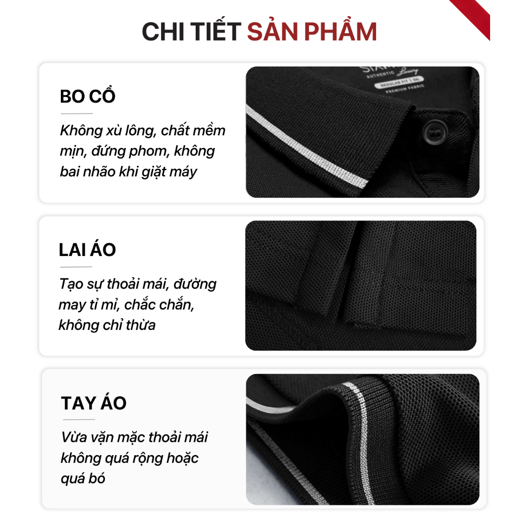 Áo thun Polo Cao Cấp Nam cổ bẻ SIXMEN - Đen viền - Thoáng mát, sang trọng