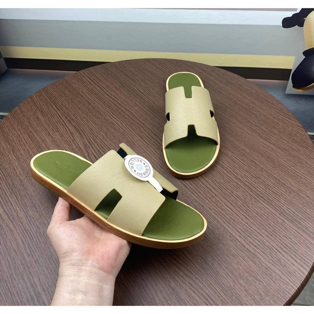Dép lê HM đế gỗ - dép da qai be đế xanh siêu hot ảnh video tại shop_HOT 2023