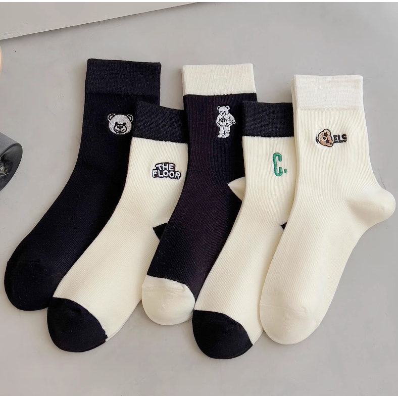 Set 5 Đôi Tất Nữ Cao Cổ Gấu The Floor, Tất Thể Thao Siêu Đẹp