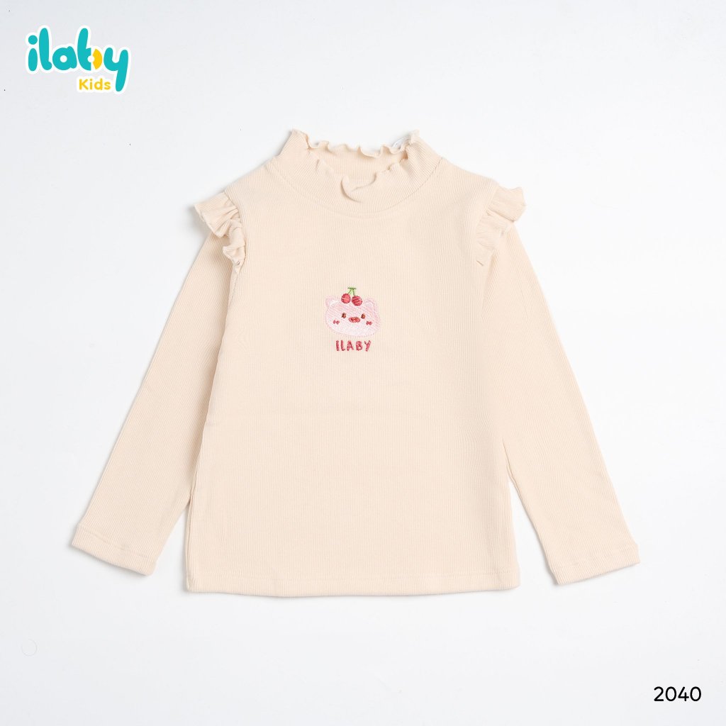 Áo giữ nhiệt cho bé ILABY phối bèo vai hai bên chất len tăm lót lông co dãn 4 chiều 4 màu cho bé 10-35kg