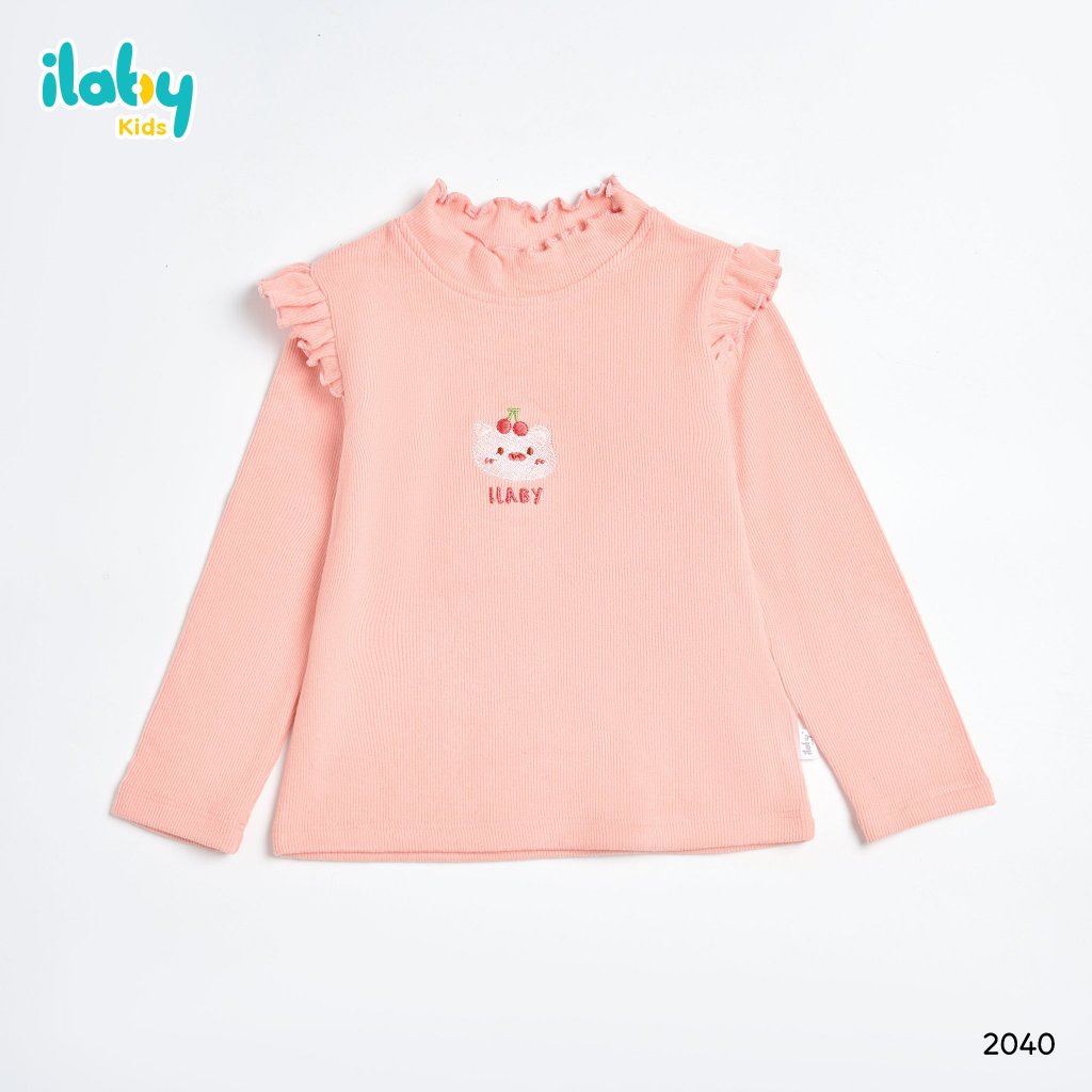 Áo giữ nhiệt cho bé ILABY phối bèo vai hai bên chất len tăm lót lông co dãn 4 chiều 4 màu cho bé 10-35kg