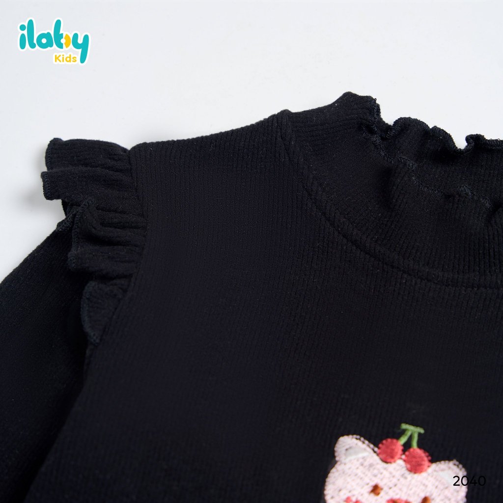 Áo giữ nhiệt cho bé ILABY phối bèo vai hai bên chất len tăm lót lông co dãn 4 chiều 4 màu cho bé 10-35kg