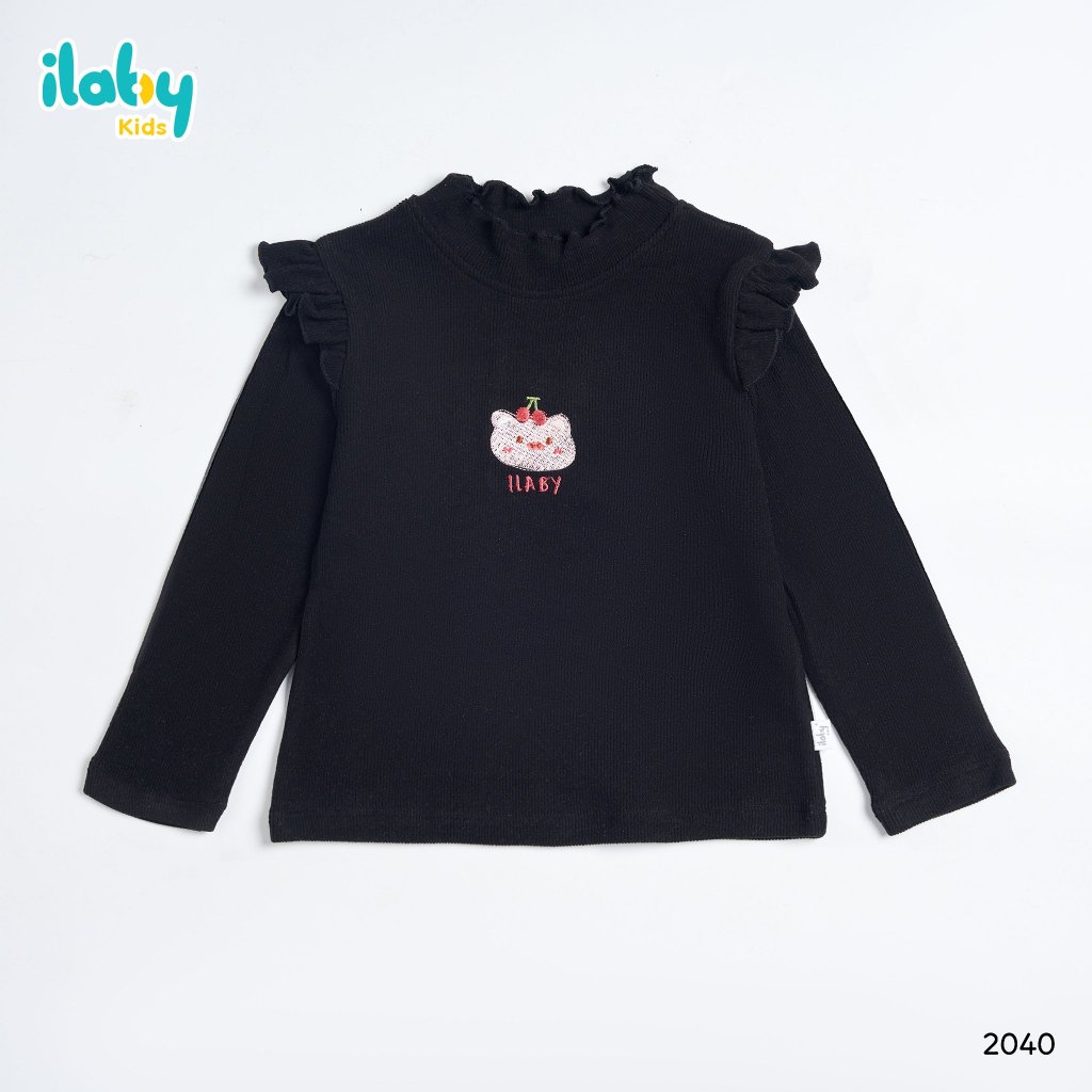 Áo giữ nhiệt cho bé ILABY phối bèo vai hai bên chất len tăm lót lông co dãn 4 chiều 4 màu cho bé 10-35kg