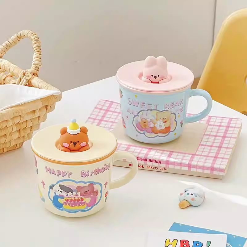 Cốc sứ hoạt hình cốc gốm dễ thương cao cấp, cốc sứ kèm hộp xinh xắn