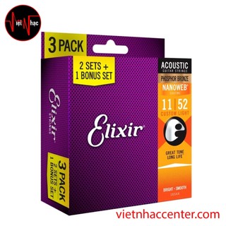 Combo 3 bộ dây đàn guitar acoustic elixir 16544 nanoweb phosphor bronze 11-52