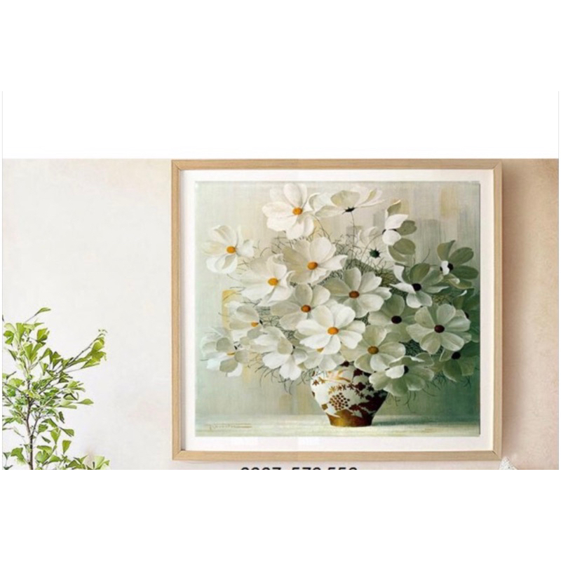 Tranh thêu chữ thập bình hoa THÊU KÍN kt 53x53 cm