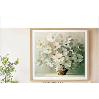 Tranh thêu chữ thập bình hoa THÊU KÍN kt 53x53 cm