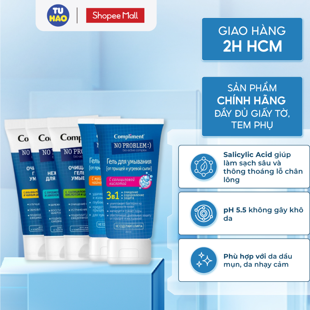 Sữa Rửa Mặt Compliment No Problem ngăn ngừa mụn sạch sâu 200ml