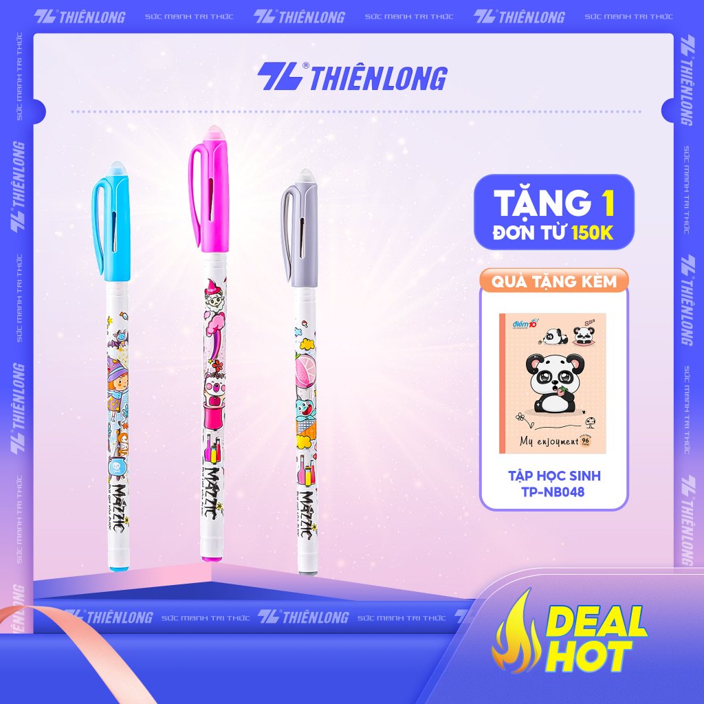Combo 20 Bút Gel xóa được Thiên Long TP-GELE01 ngòi 0.5mm mực xanh/đen/tím bút viết trơn mượt, có gôm trên nắp