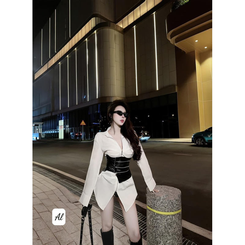 Set áo sơ mi kèm quây da siêu chất