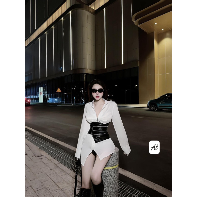 Set áo sơ mi kèm quây da siêu chất